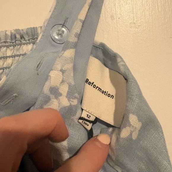 Reformation Balia Linen Dress Angelic Floral Blue Midi NWT Size 12 | retail 278$ - Picture 7 of 11